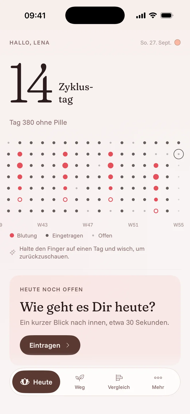 Zyklustag 14 mit einem Jahr Einträgen